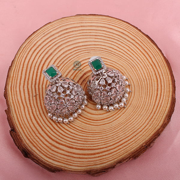 Ruma Green Pearl Designer Jhumkas