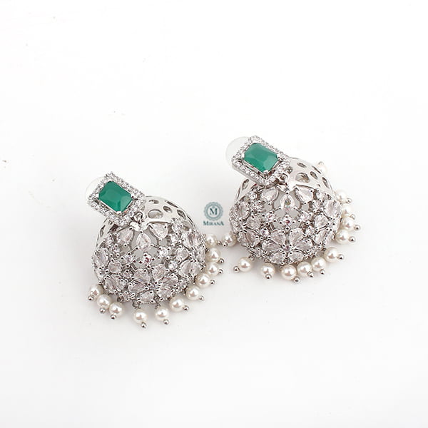 Ruma Green Pearl Designer Jhumkas