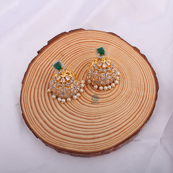 Ruma Green Pearl Designer Jhumkas