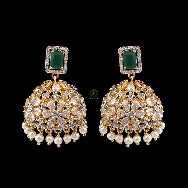 Ruma Green Pearl Designer Jhumkas