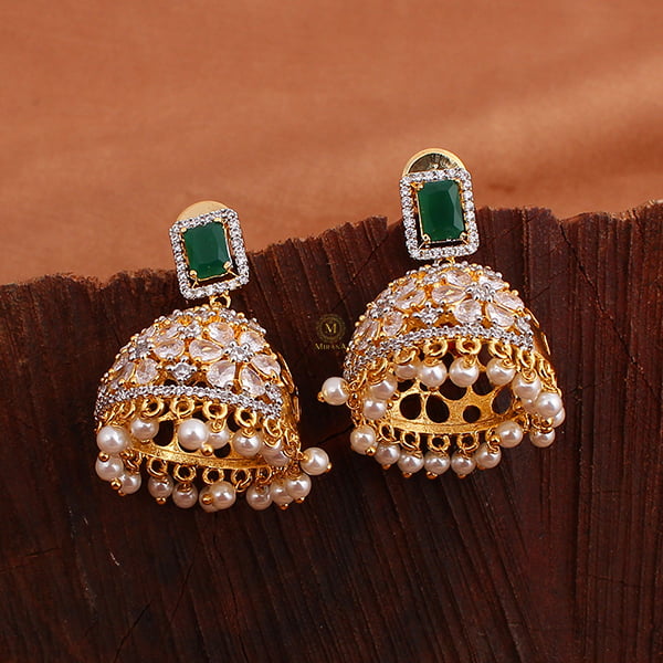 Ruma Green Pearl Designer Jhumkas