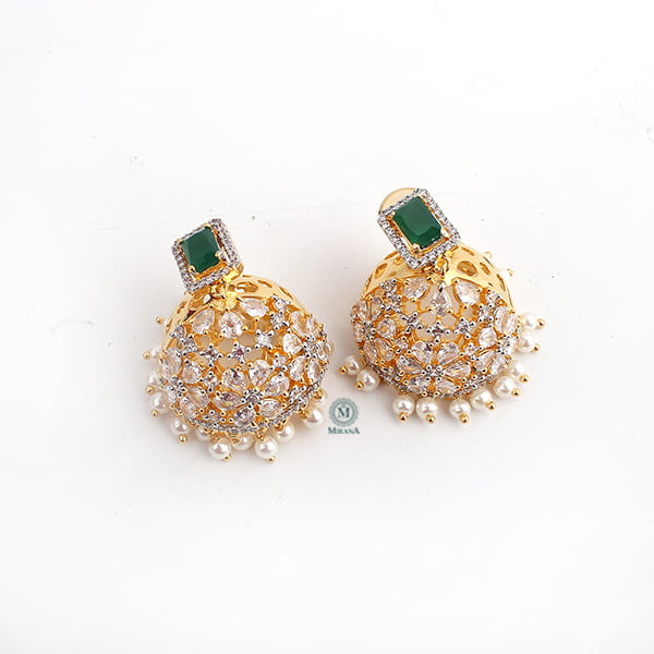 Ruma Green Pearl Designer Jhumkas