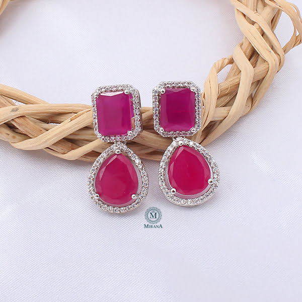 Selena Ruby CZ Designer Earrings