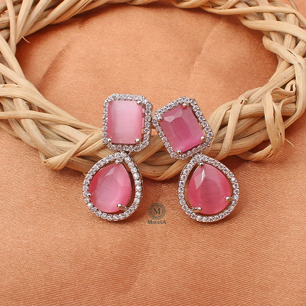 Selena Pastel Pink CZ Designer Earrings