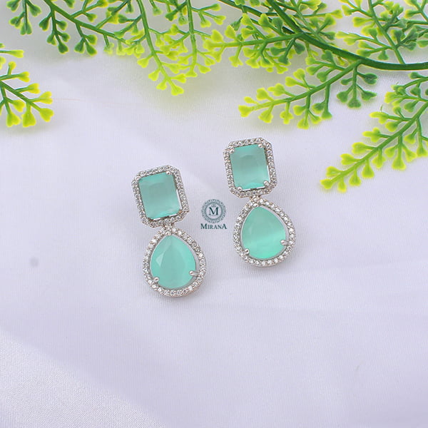 Selena Pastel Green CZ Designer Earrings