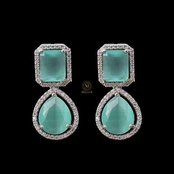 Selena Pastel Green CZ Designer Earrings