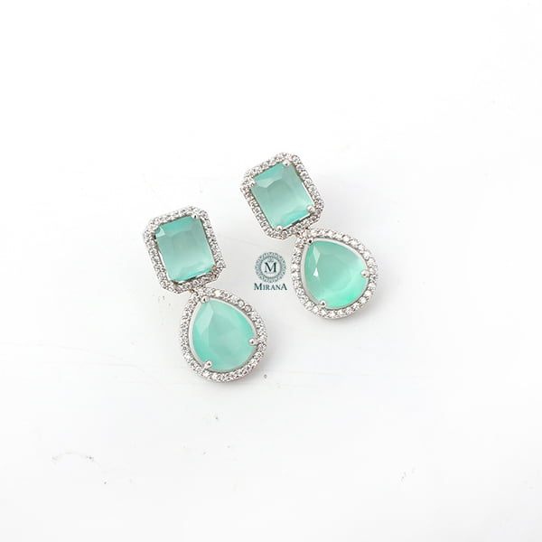 Selena Pastel Green CZ Designer Earrings