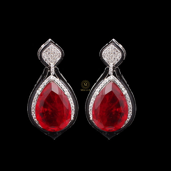 Donna Ruby Coloured CZ Designer Earrings