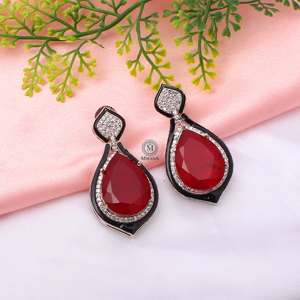 Donna Ruby Coloured CZ Designer Earrings