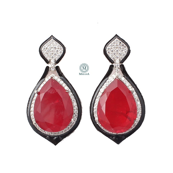 Donna Ruby Coloured CZ Designer Earrings