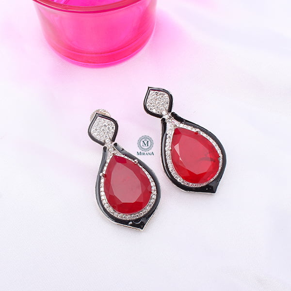 Donna Ruby Coloured CZ Designer Earrings