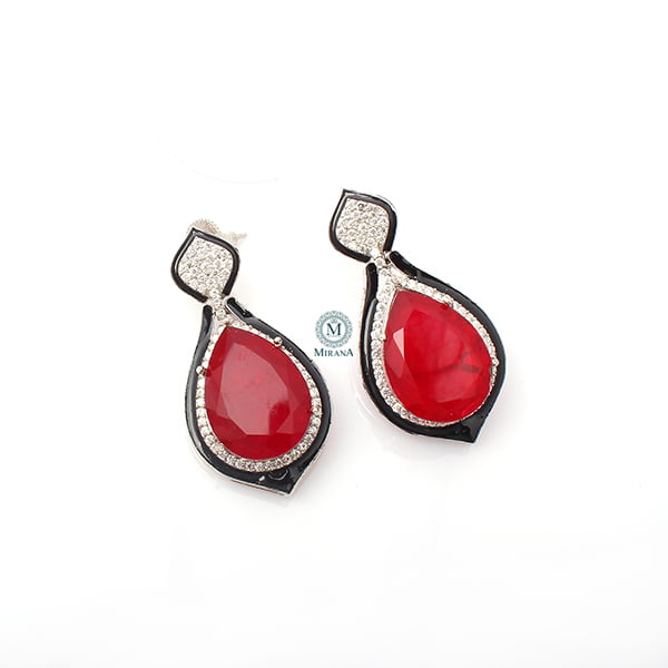 Donna Ruby Coloured CZ Designer Earrings