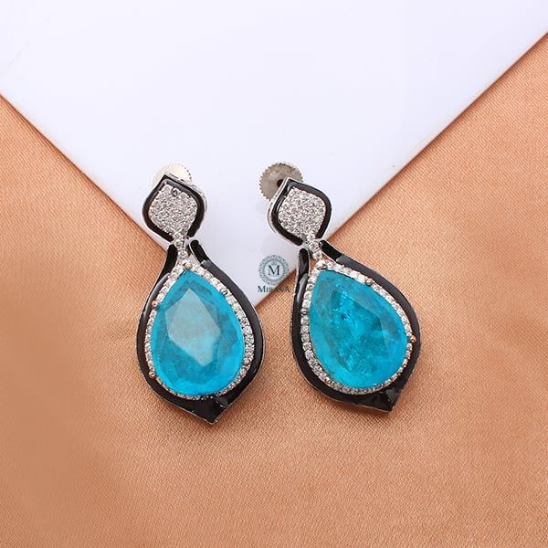 Donna Turquoise Coloured CZ Designer Earrings