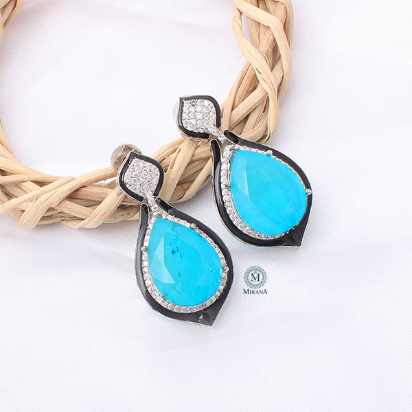 Donna Turquoise Coloured CZ Designer Earrings