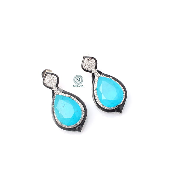 Donna Turquoise Coloured CZ Designer Earrings