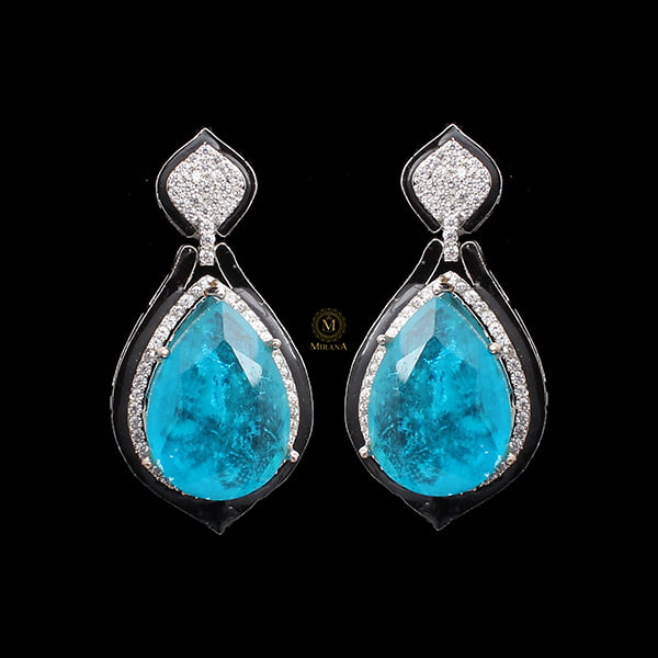 Donna Turquoise Coloured CZ Designer Earrings