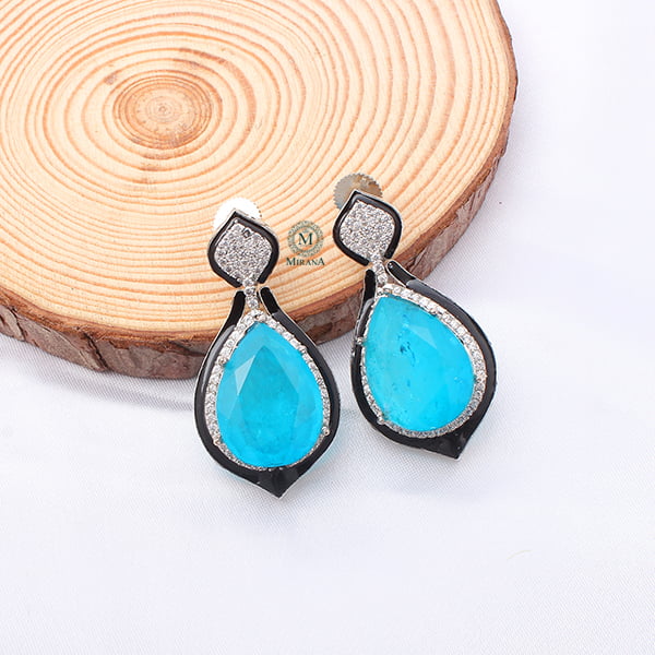 Donna Turquoise Coloured CZ Designer Earrings