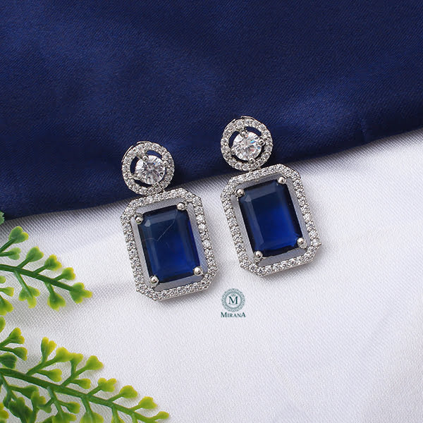 Chrisha Sapphire Blue Coloured Stone Earrings