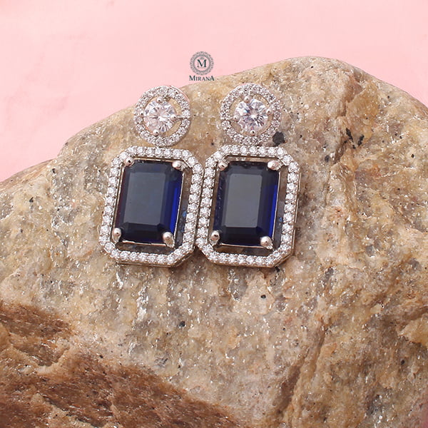 Chrisha Sapphire Blue Coloured Stone Earrings