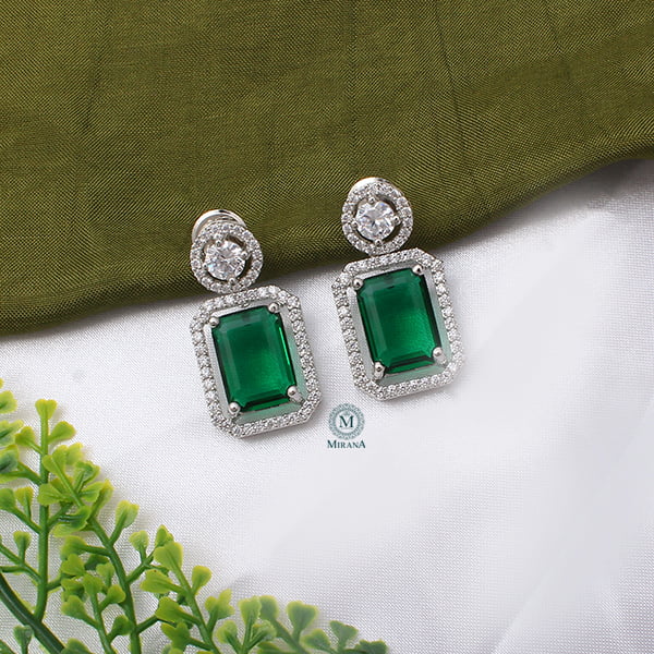 Chrisha Emerald Green Coloured Stone Earrings