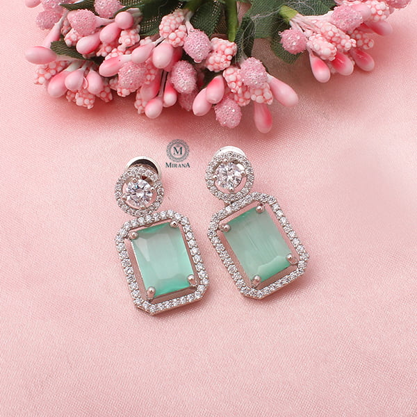 Chrisha Pastel Green Coloured Stone Earrings