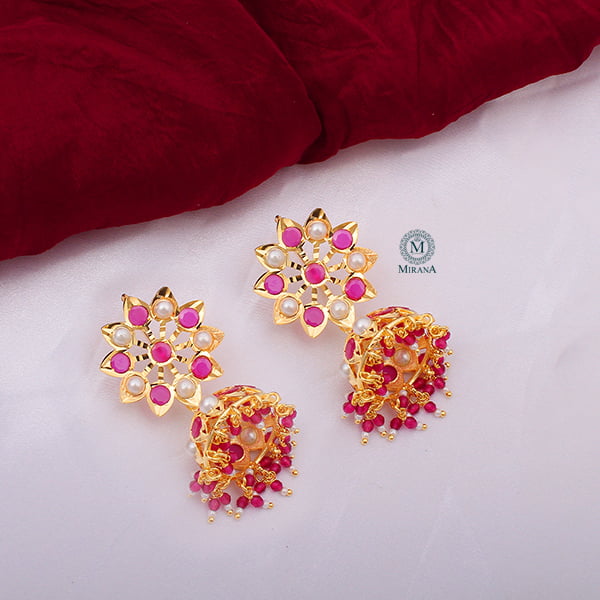 Madhubala Ruby Pearl Jadau Jhumki