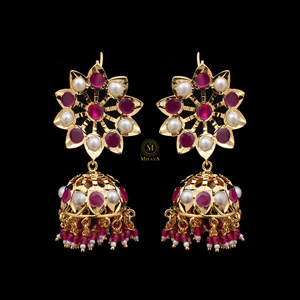 Madhubala Ruby Pearl Jadau Jhumki