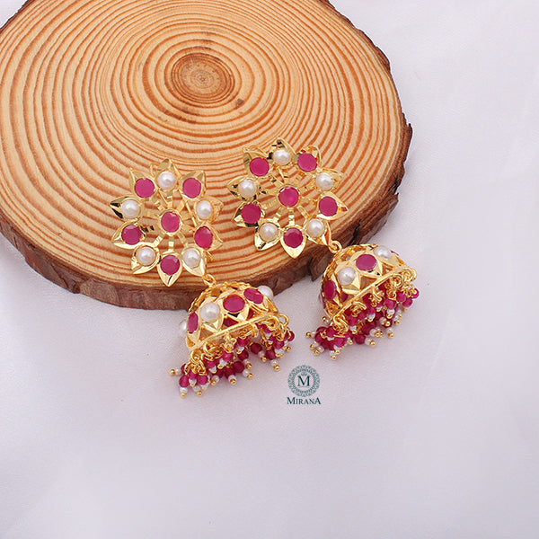 Madhubala Ruby Pearl Jadau Jhumki