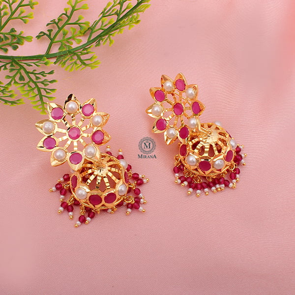 Madhubala Ruby Pearl Jadau Jhumki