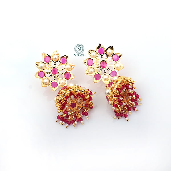 Madhubala Ruby Pearl Jadau Jhumki