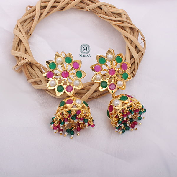 Madhubala Multi Pearl Jadau Jhumki