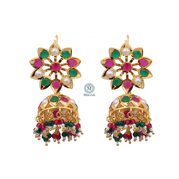 Madhubala Multi Pearl Jadau Jhumki