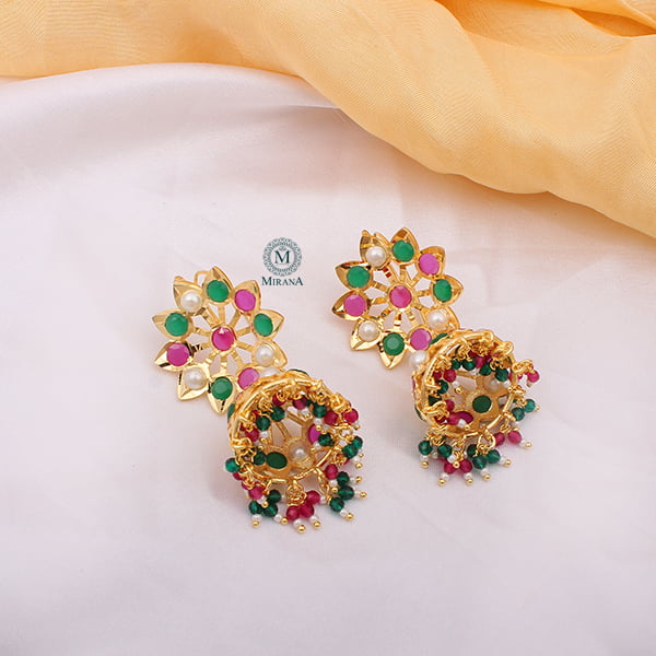 Madhubala Multi Pearl Jadau Jhumki