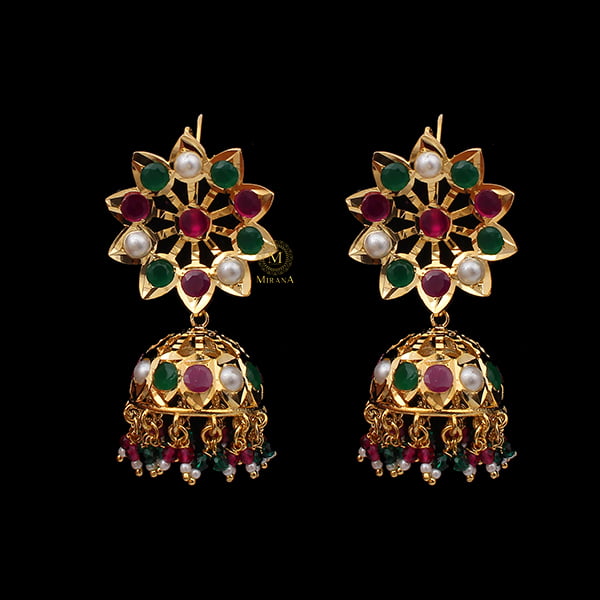 Madhubala Multi Pearl Jadau Jhumki