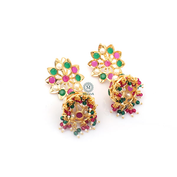 Madhubala Multi Pearl Jadau Jhumki