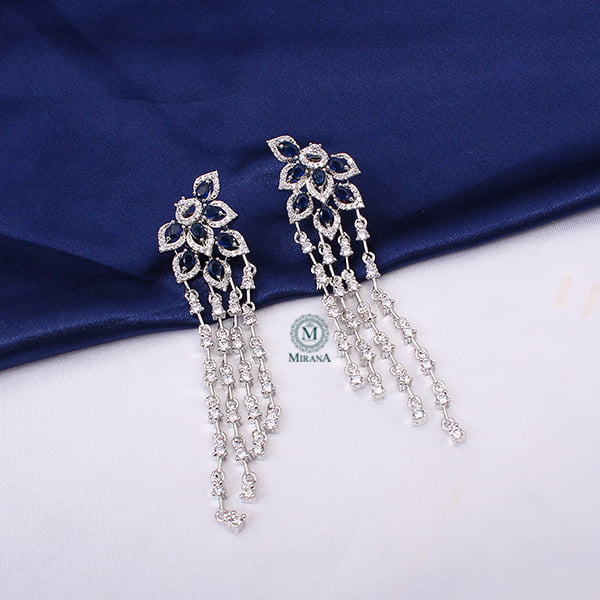 Elisa Sapphire Blue CZ Designer Tassels Earrings