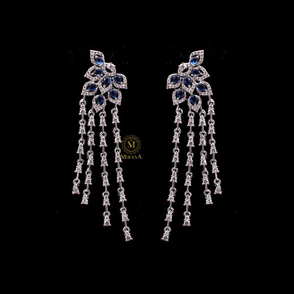 Elisa Sapphire Blue CZ Designer Tassels Earrings