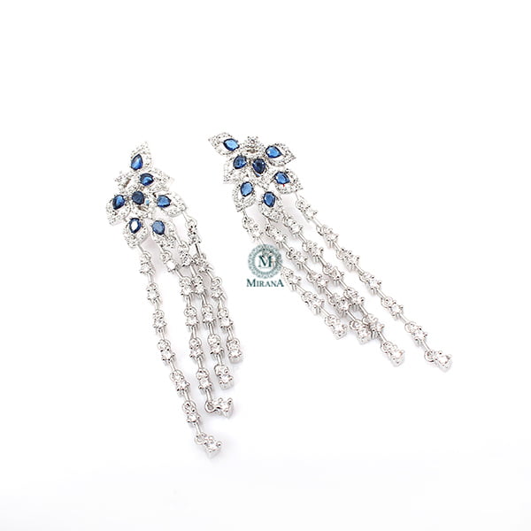 Elisa Sapphire Blue CZ Designer Tassels Earrings