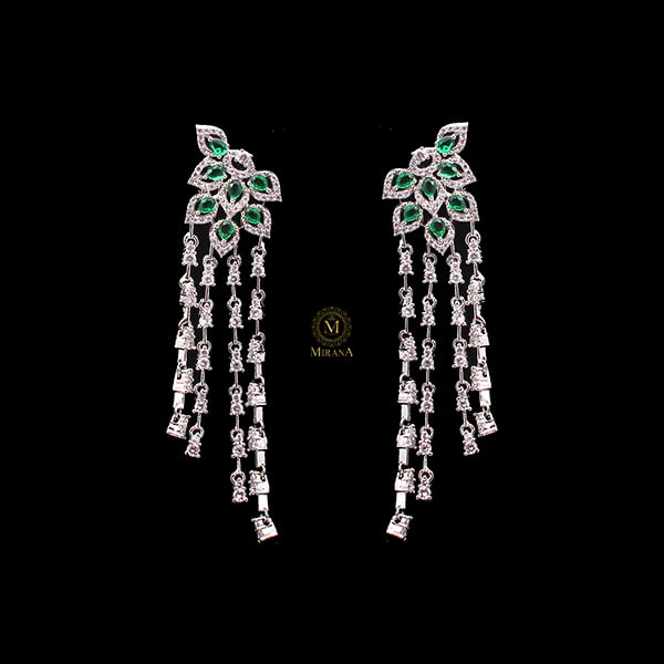 Elisa Emerald Green CZ Designer Tassels Earrings