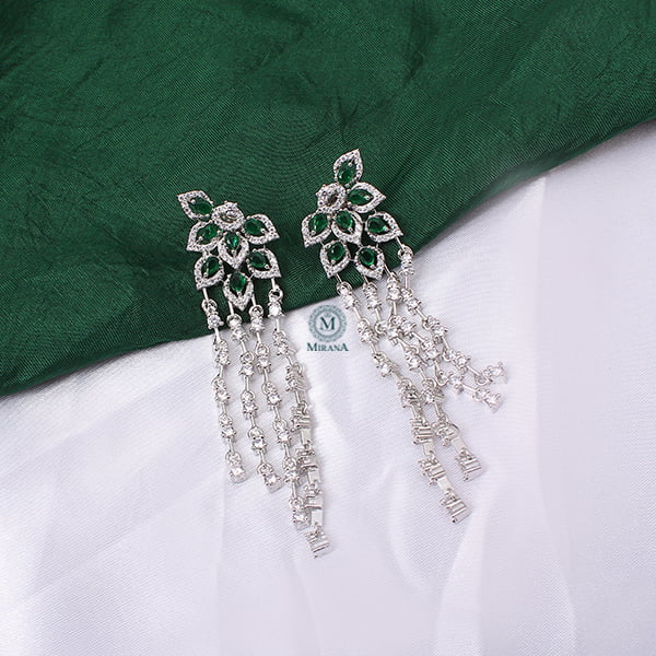 Elisa Emerald Green CZ Designer Tassels Earrings