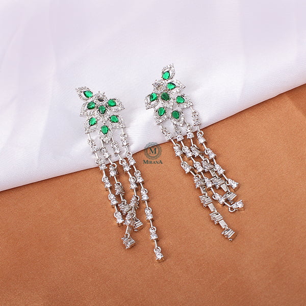 Elisa Emerald Green CZ Designer Tassels Earrings