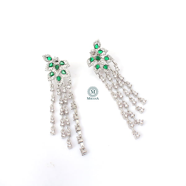 Elisa Emerald Green CZ Designer Tassels Earrings