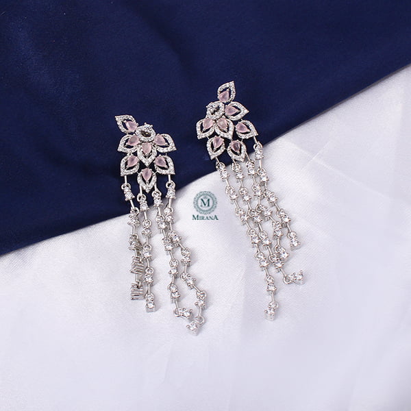 Elisa Pastel Pink CZ Designer Tassels Earrings