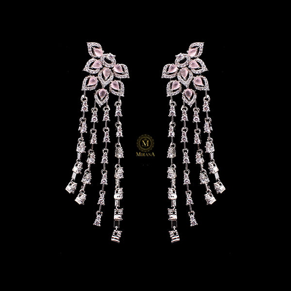 Elisa Pastel Pink CZ Designer Tassels Earrings