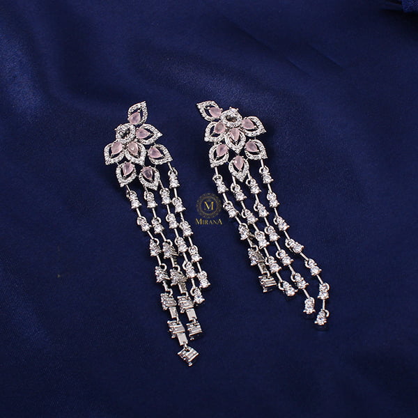 Elisa Pastel Pink CZ Designer Tassels Earrings