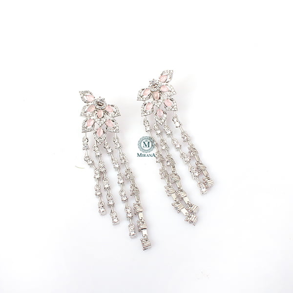 Elisa Pastel Pink CZ Designer Tassels Earrings