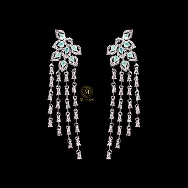 Elisa Pastel Green CZ Designer Tassels Earrings