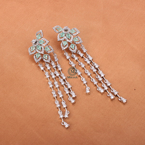 Elisa Pastel Green CZ Designer Tassels Earrings