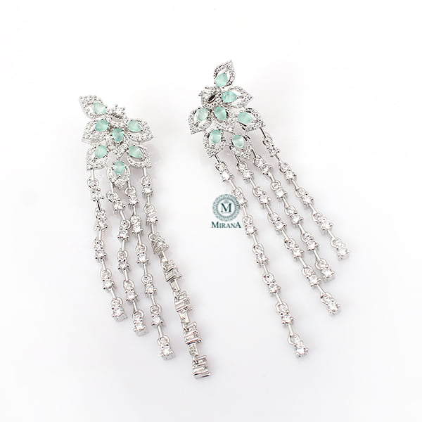 Elisa Pastel Green CZ Designer Tassels Earrings