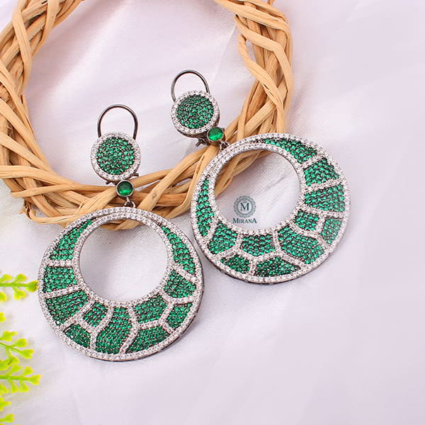 Jiya Emerald Green CZ Designer Earrings